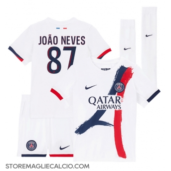 Paris Saint-Germain Joao Neves #87 Maglia Gara Trasferta Repliche 2024-25 Bambino Maniche Corte